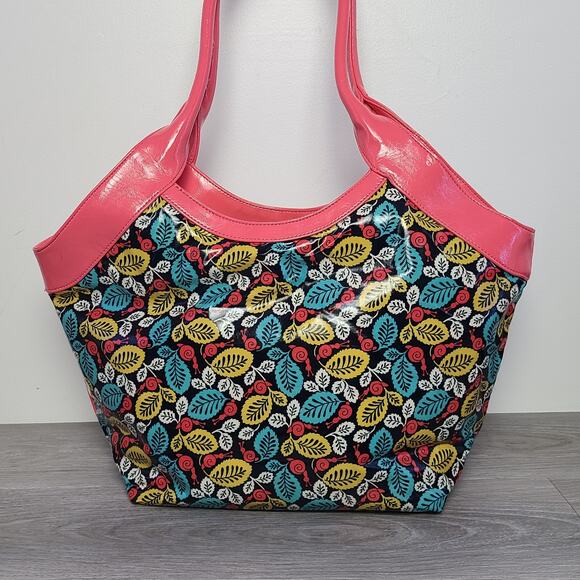 Vera Bradley Frill Collection Tote Bag Pink Snails Blue Yellow Leaves - Picture 3 of 11